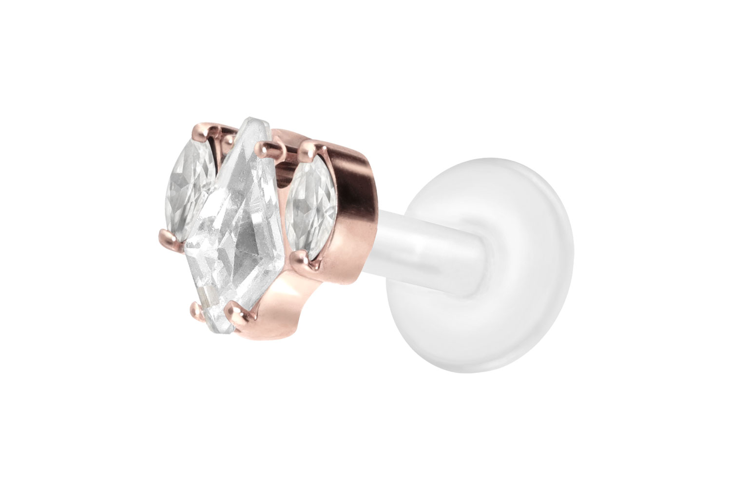 PTFE Labret Piercing mit Innengewinde + Titan-Aufsatz KRISTALLSCHILD + KRISTALLOVALE